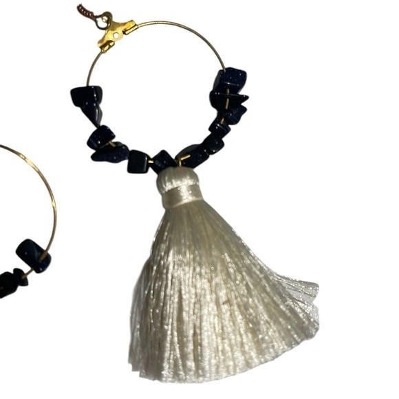 BORNTOBECLUB Jewelry - NWT Tassel and Stones Boho Hoop Earrings